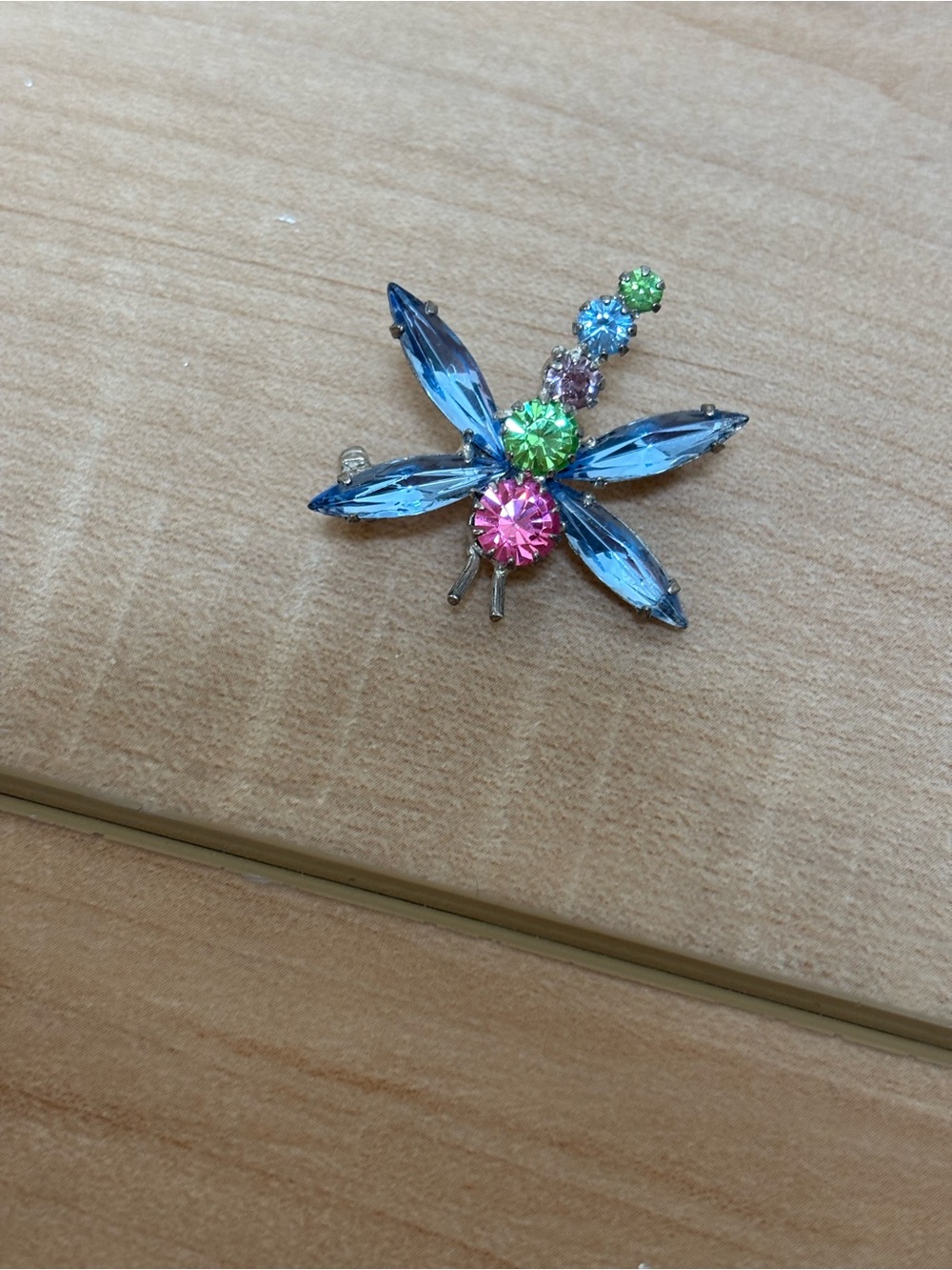 Colorful Crystal Dragonfly Brooch - Blue, Pink, Green